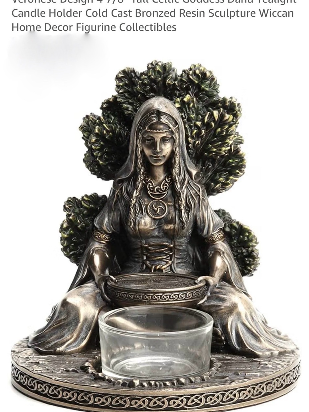 Celtic Goddess Tealight Holder in Bronze-Patina with Green Accents
